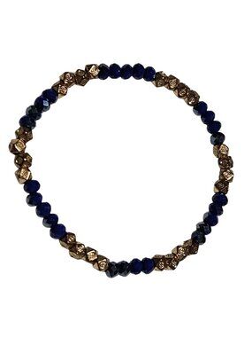 Retro Beaded Bracelet Stretch Blue Gold Beads Classic Minimalist Jewelry Women